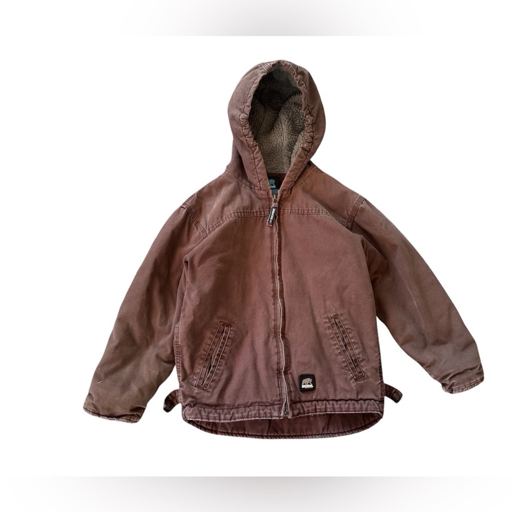 Berne Sherpa Lined Jacket Size Medium 10-12 Youth Canvas Coat Work Chore Brown